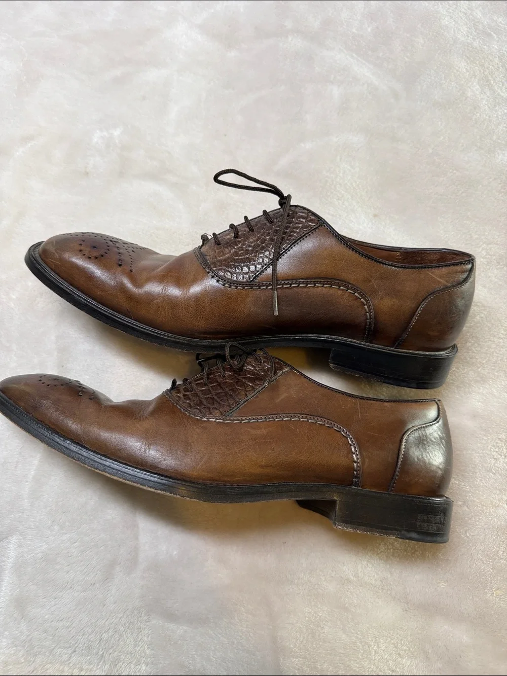 ⭐️Belvedere Studio genuine alligator leather and calfskin wingtip oxfords SZ 8.5